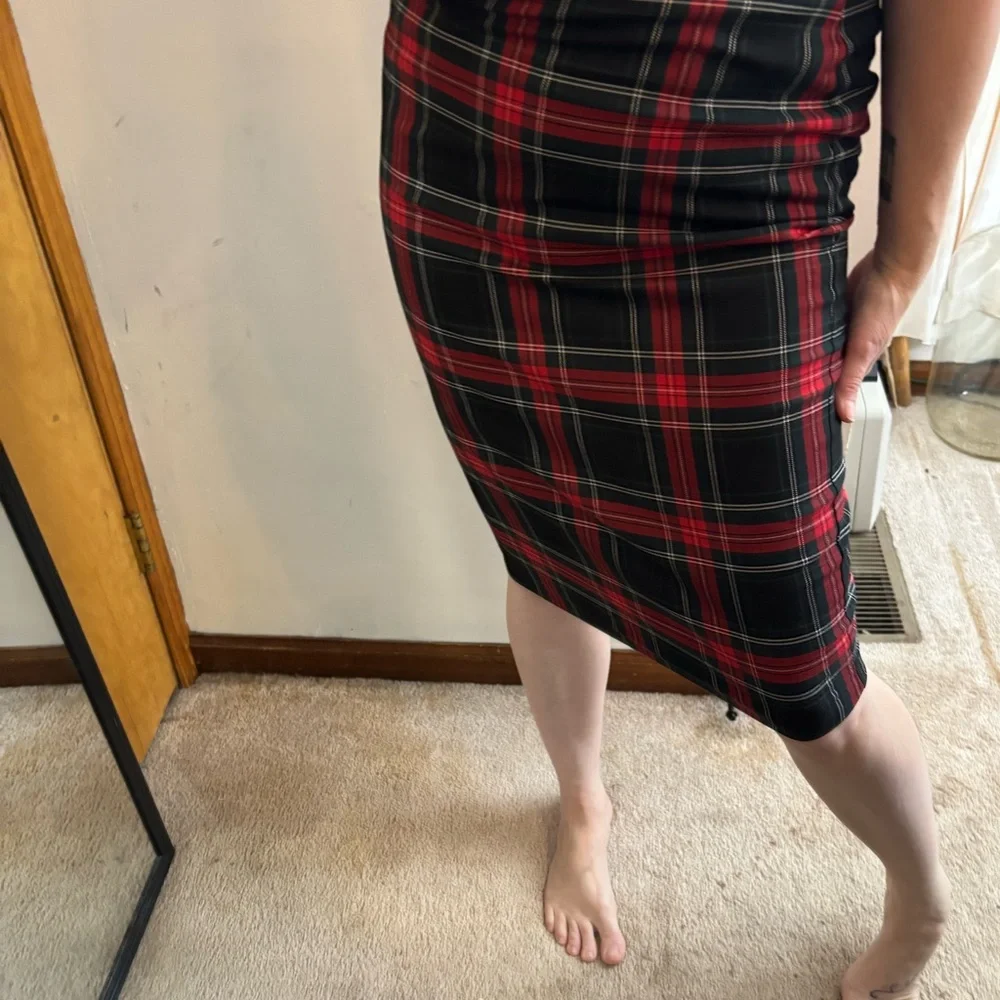 NWOT Express Tartan Plaid High Waist Pencil Midi Skirt - Picture 7 of 11